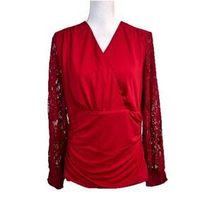 Grace Karin Women Blouse Top size Large Red Lace Stretch Slinky Cocktail Wedding